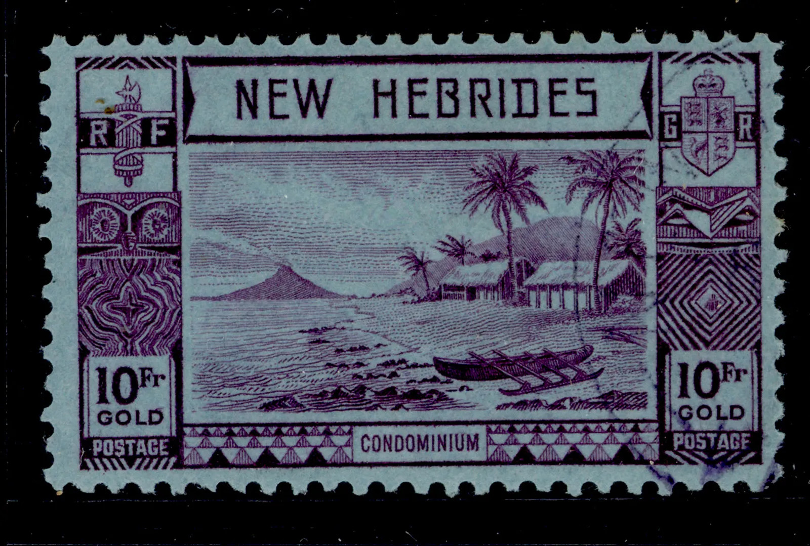 NEW HEBRIDES GVI SG63, 10f violet/blue, FINE USED. Cat £130.