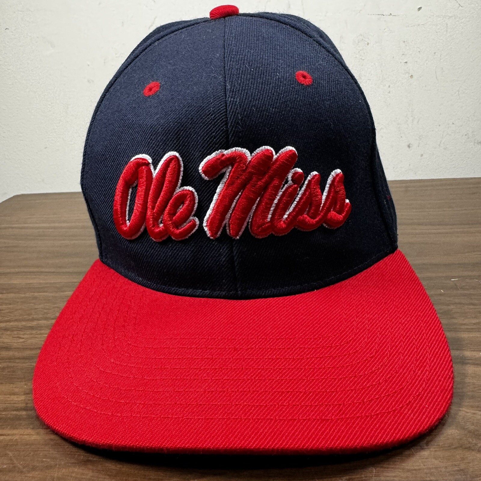 Ole Miss Rebels Zephyr Snapback Hat Blue Red NCAA Spell Out OSFA