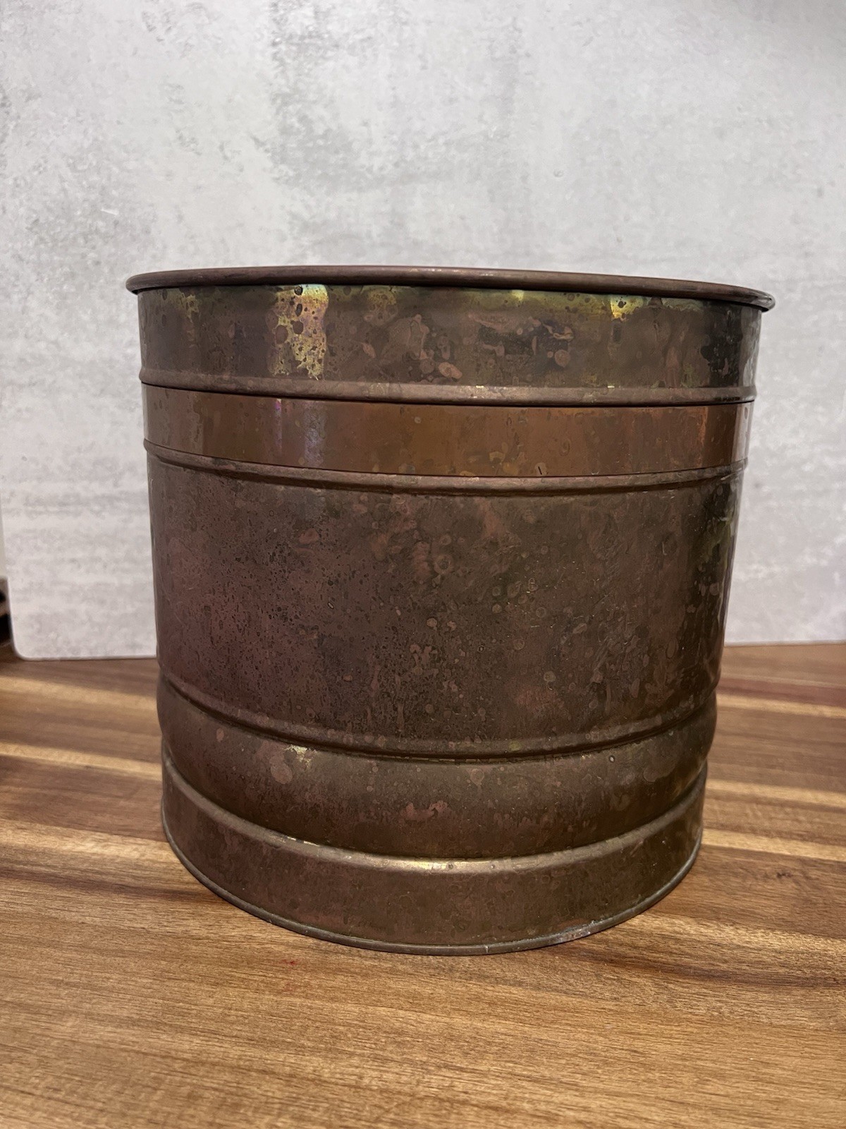 Vintage Rustic Patina Brass Pot Planter With Copper Band Home Decor