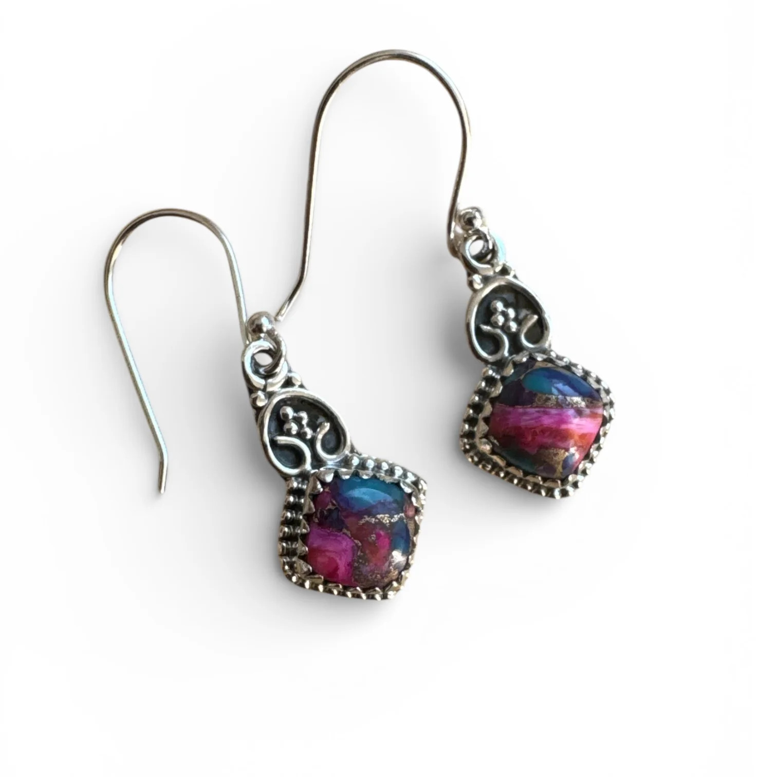 Kingman Pink Dahlia Turquoise Solid 925 Sterling Silver Earrings