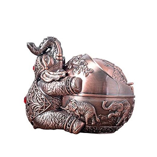  Vintage Decorative Windproof Ashtray with Lid for Red Copper Elephant