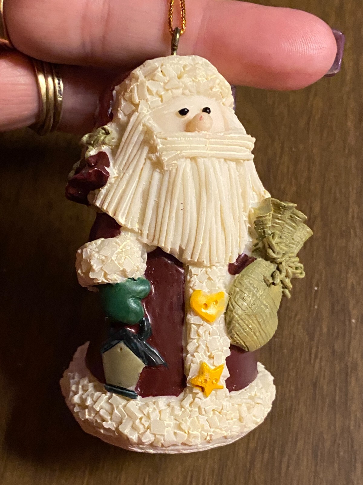 Vintage Santa Shaped Resin Christmas Ornament 3"