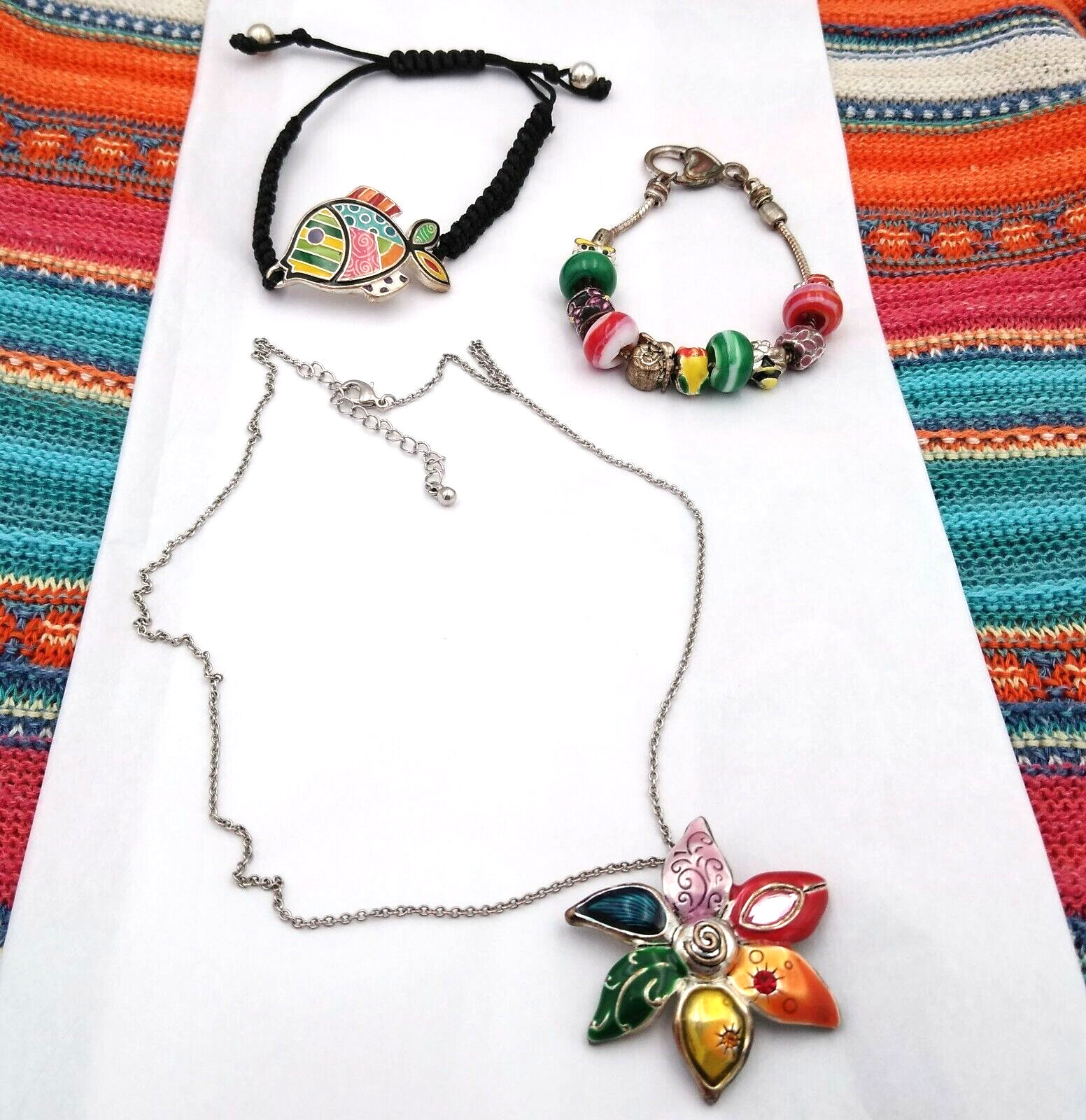 Color Jewelry Lovers Lot 2 Bracelets 1 Necklace Vibrant Colors~~Beads & Enameled