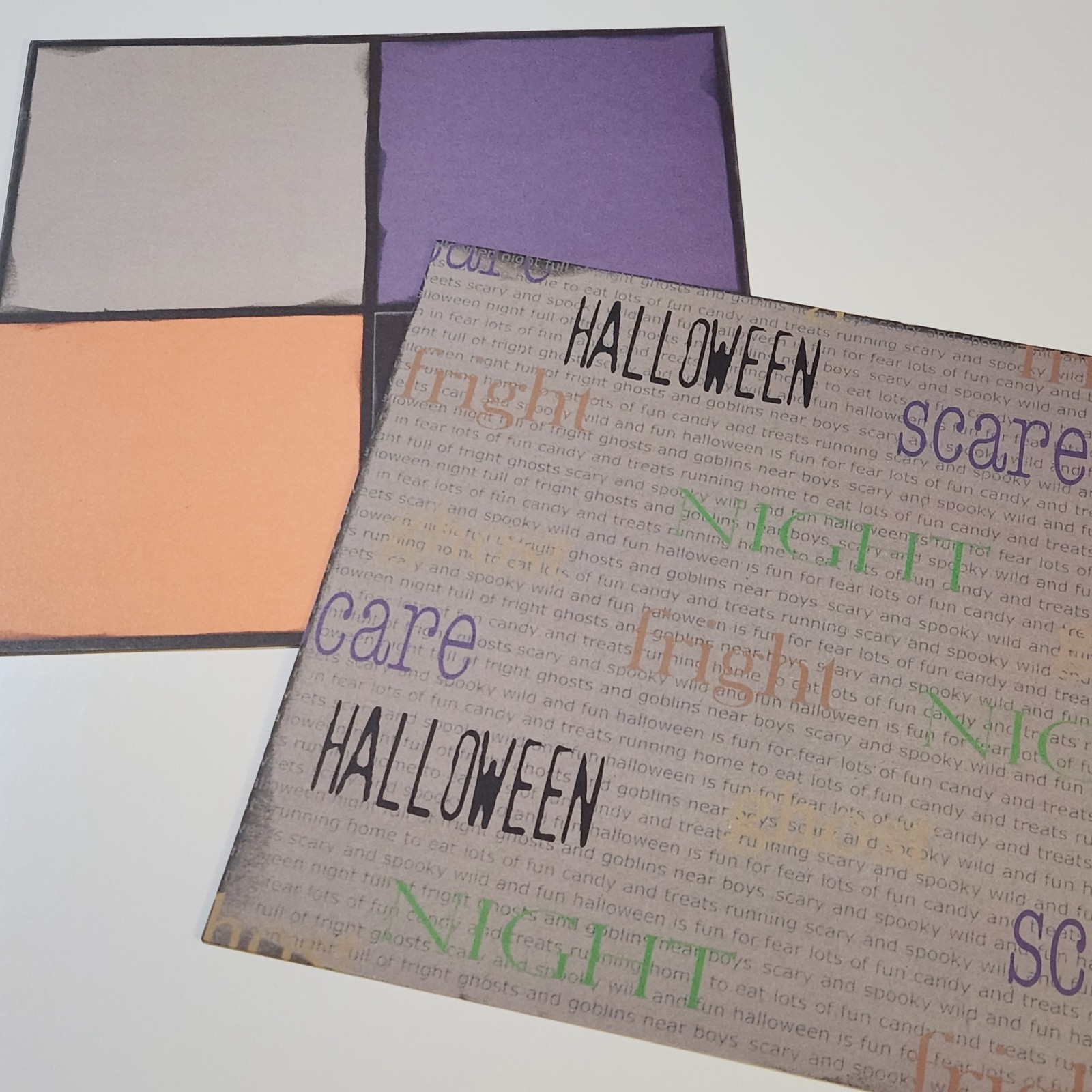 Lot 8 Pgs OAM 12x12 Scrapbooking Paper Cardstock Halloween Color Block Words