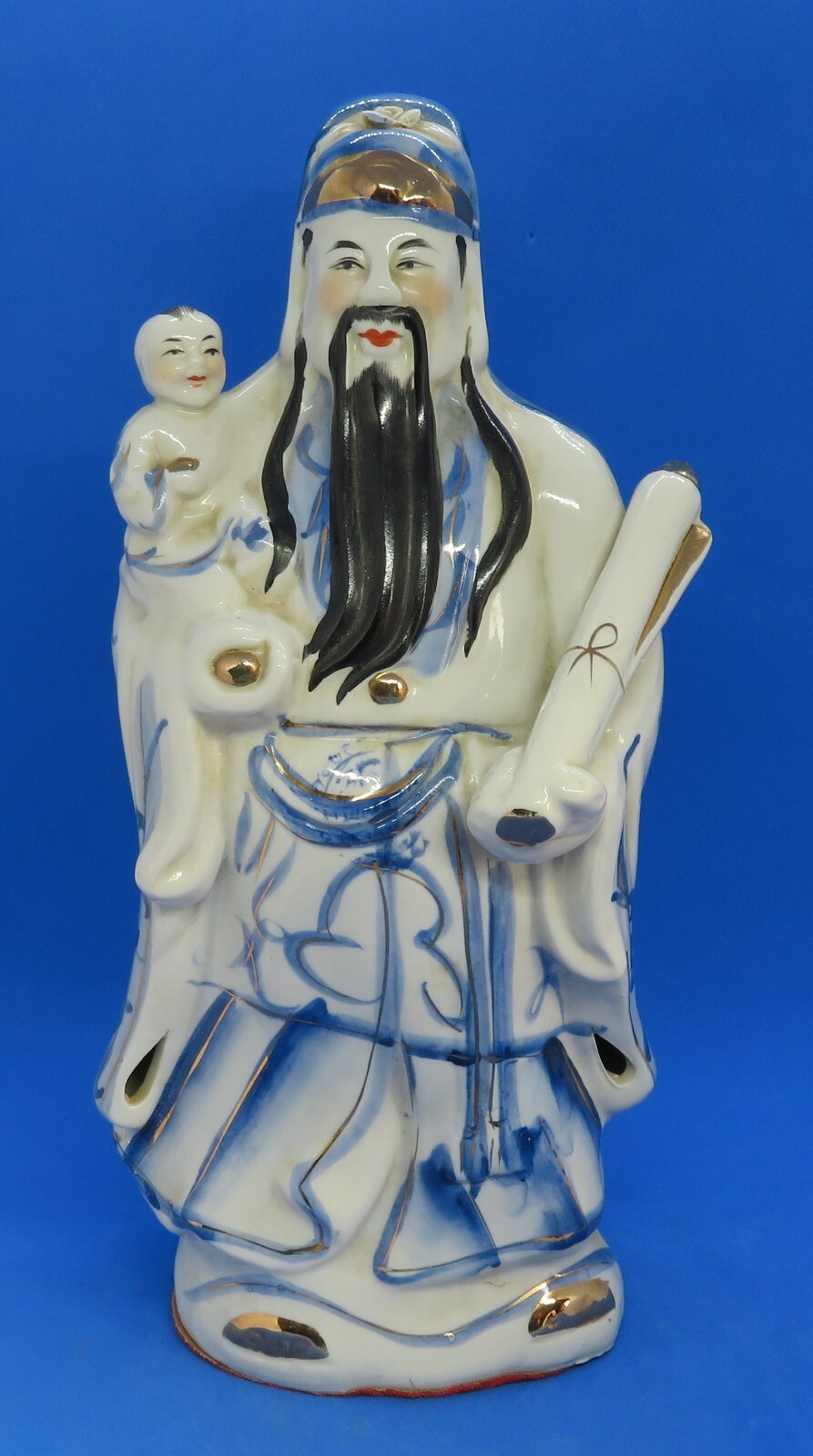 Chinese porcelain vintage Art Deco oriental antique  man & child large figurine