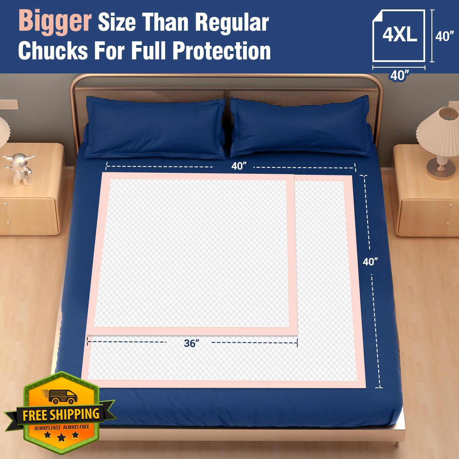 MKISS Heavy Duty Bed Pads 40x40 20 Count Disposable Incontinence Underpads Large