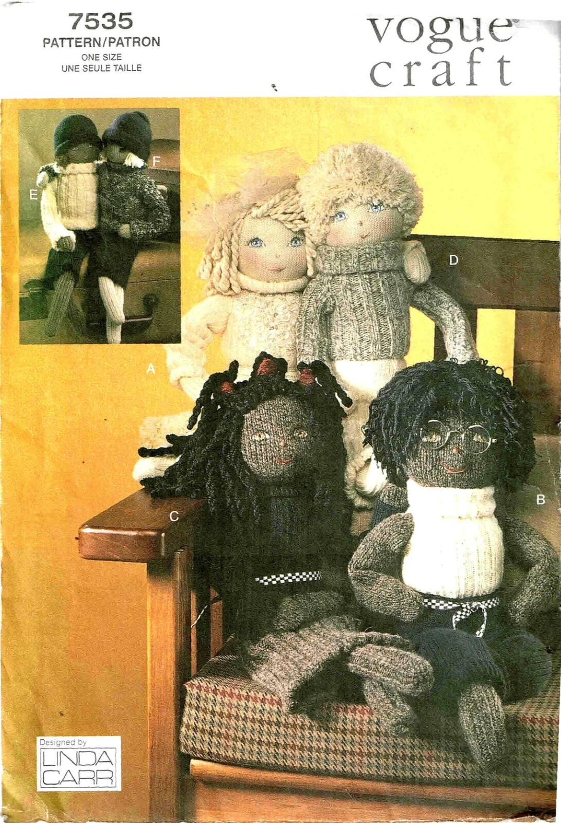 Vogue Pattern 7535 Craft Linda Carr Sock Dolls 6 Designs 18"-19"  Plus Clothes