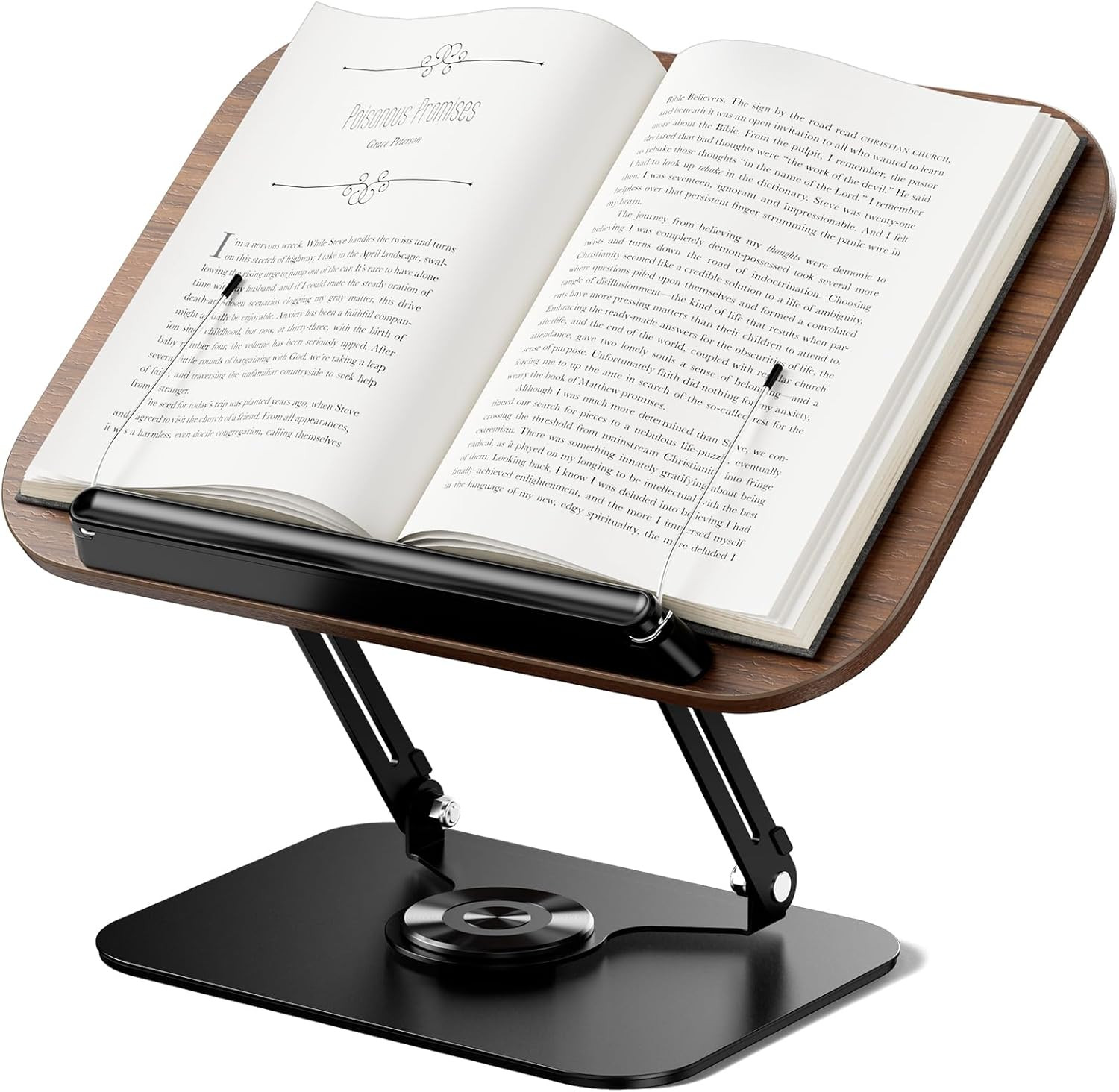 Book Stand for Reading, Adjustable Book Holder with 360° Rotating Base Foldable 