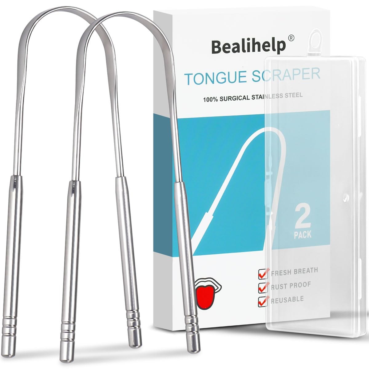 2 Pack Tongue Scraper, 100% Surgical 304 Stainless Steel Cleaner for... 