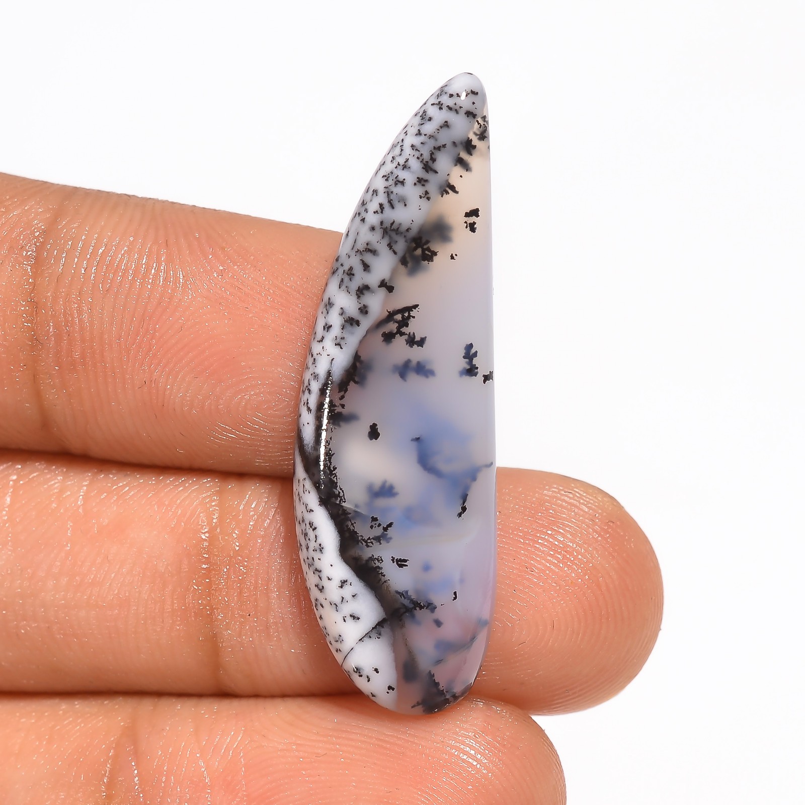 Natural Dendrite Opal Fancy Shape Cabochon Loose Gemstone 13 Ct 35X11X4mm A-1632