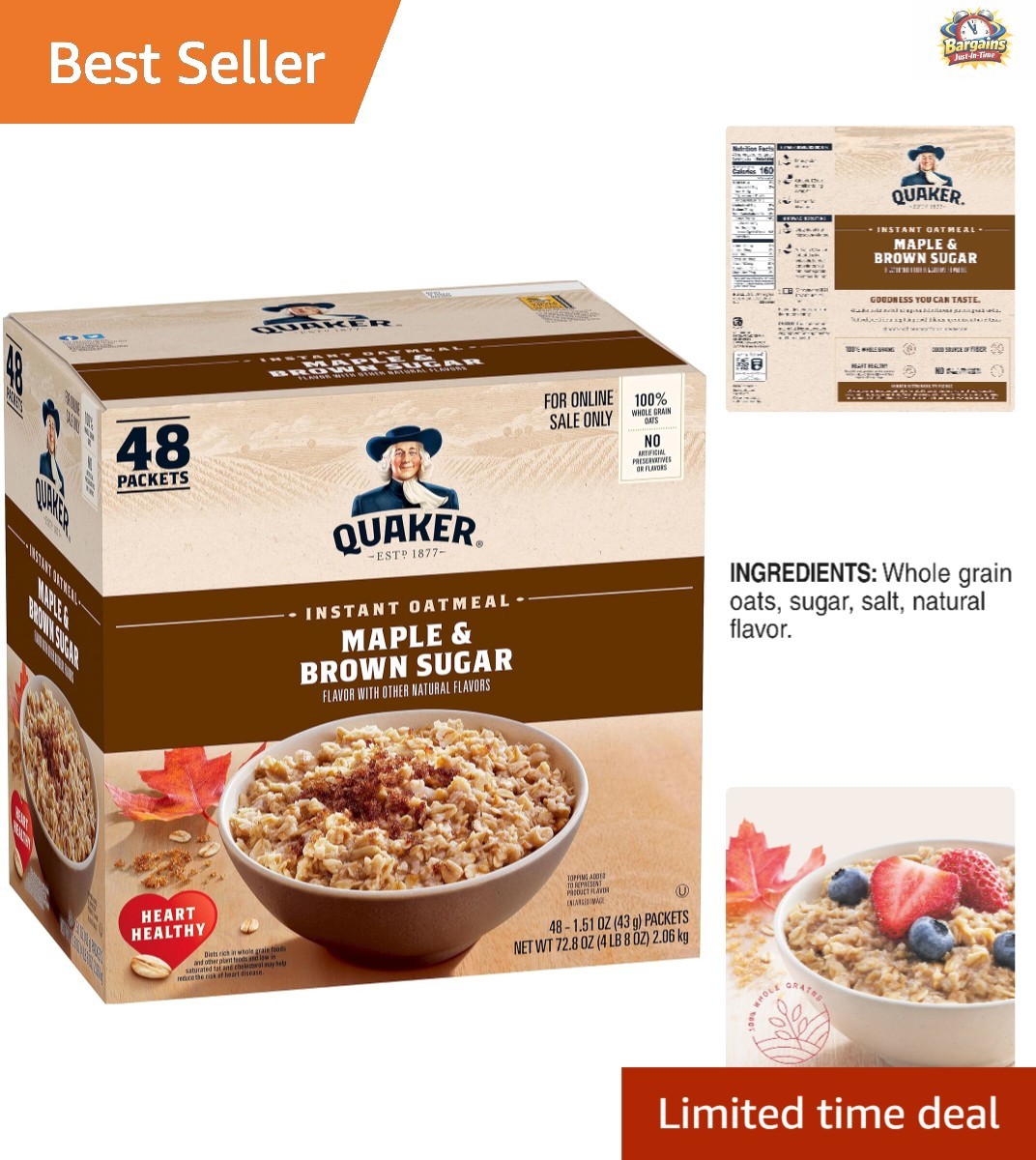 Instant Oatmeal Maple & Brown Sugar | 48 Individual Packets for Quick Breakfasts