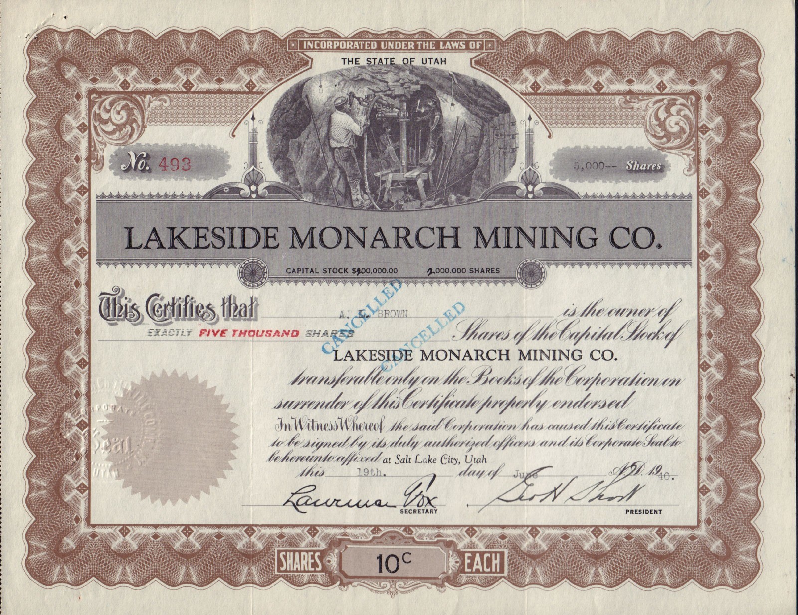 LAKESIDE MONARCH MINING CO SALT LAKE CITY UTAH 1940s   GOLD MINES