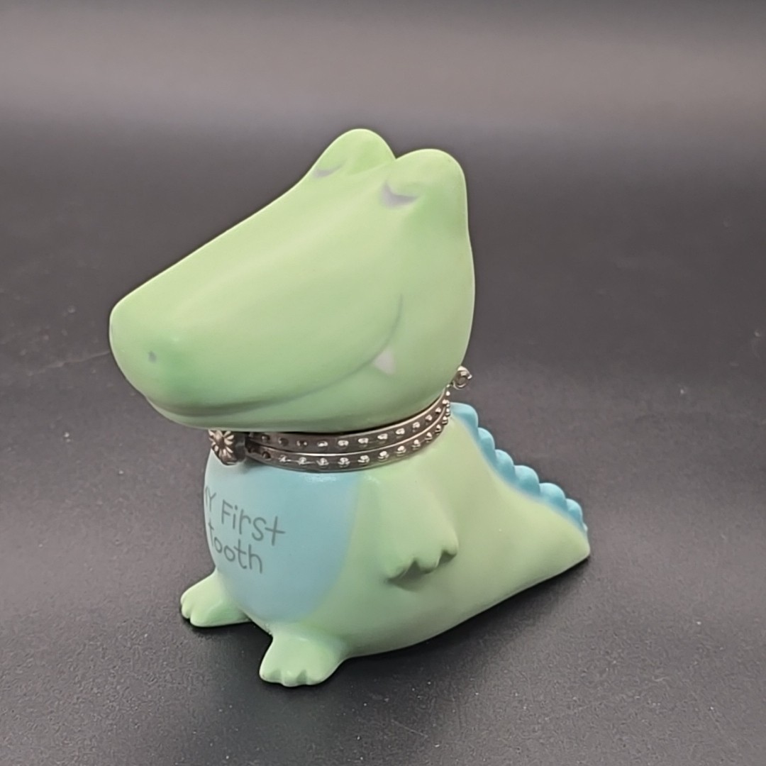 Hallmark Keepsake First Tooth Ceramic Trinket Box Alligator Dinosaur Baby Gift