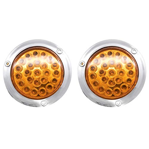 Red/White/4" Round LED Trailer Tail Light4 LED Chrome Bezels Stop Turn 2 Amber
