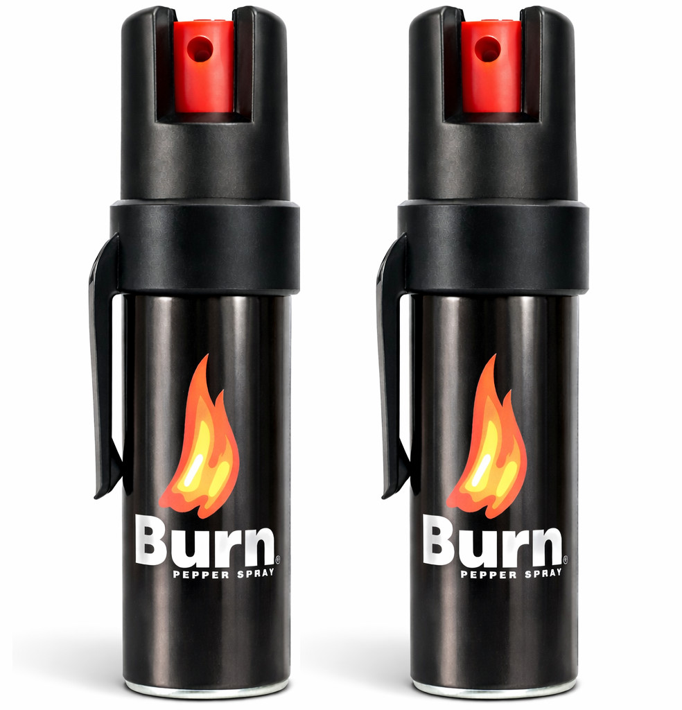 Burn Pepper Spray 2 Pack 0.5oz Police Strength OC Self Defense w/ Belt Clip