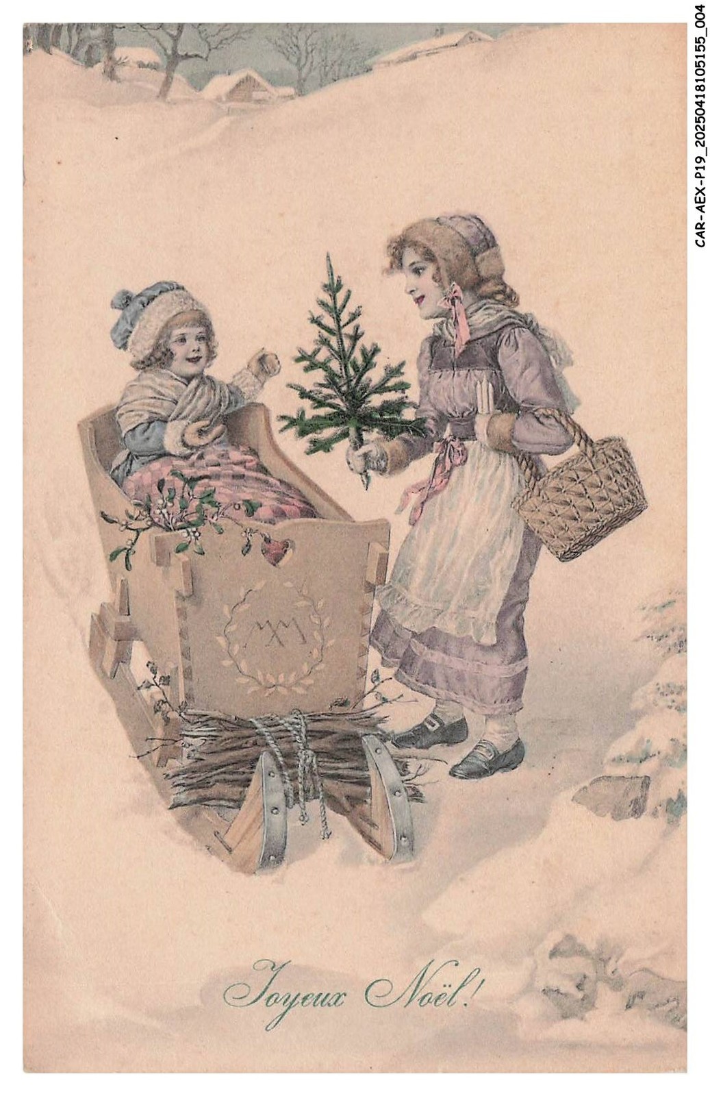 CAR-AEXP19-0971-FETES-VOEUX - Merry Christmas - A Woman - A Child In A Sled