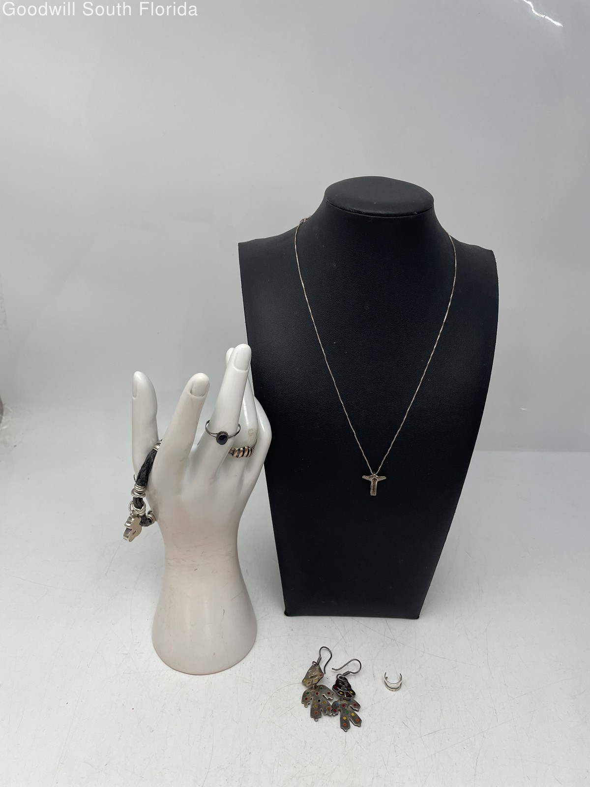 Silver Stamped/Unstamped Chain-Pendant-Bracelet-Earrings-Rings (6 Pcs) 31.6g