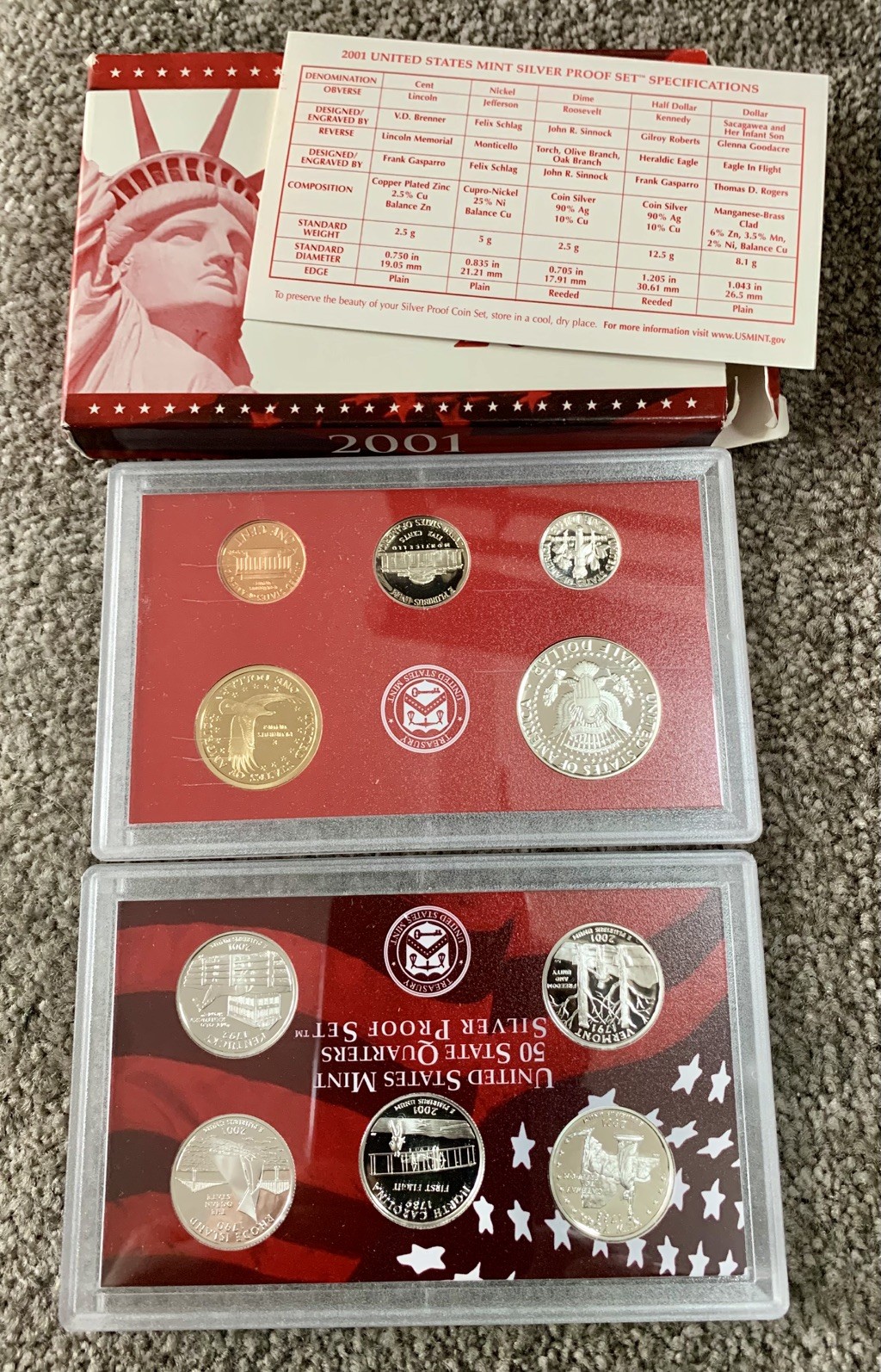 2001 United States Mint Silver Proof Set in Box with COA - 10 Coin Set