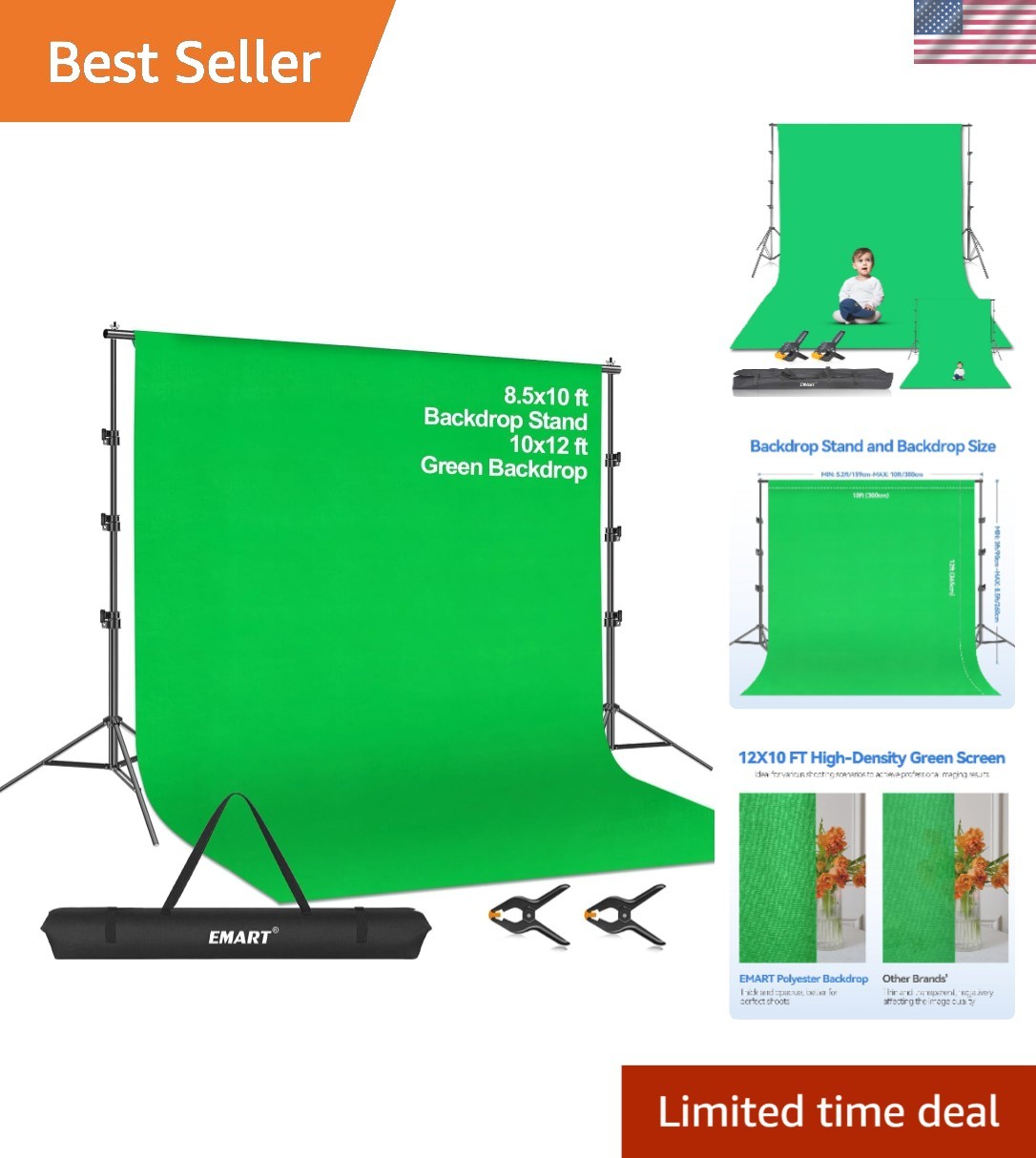Portable 8.5x10ft Green Screen Kit with Sturdy Stand - Ideal for Any Occasion