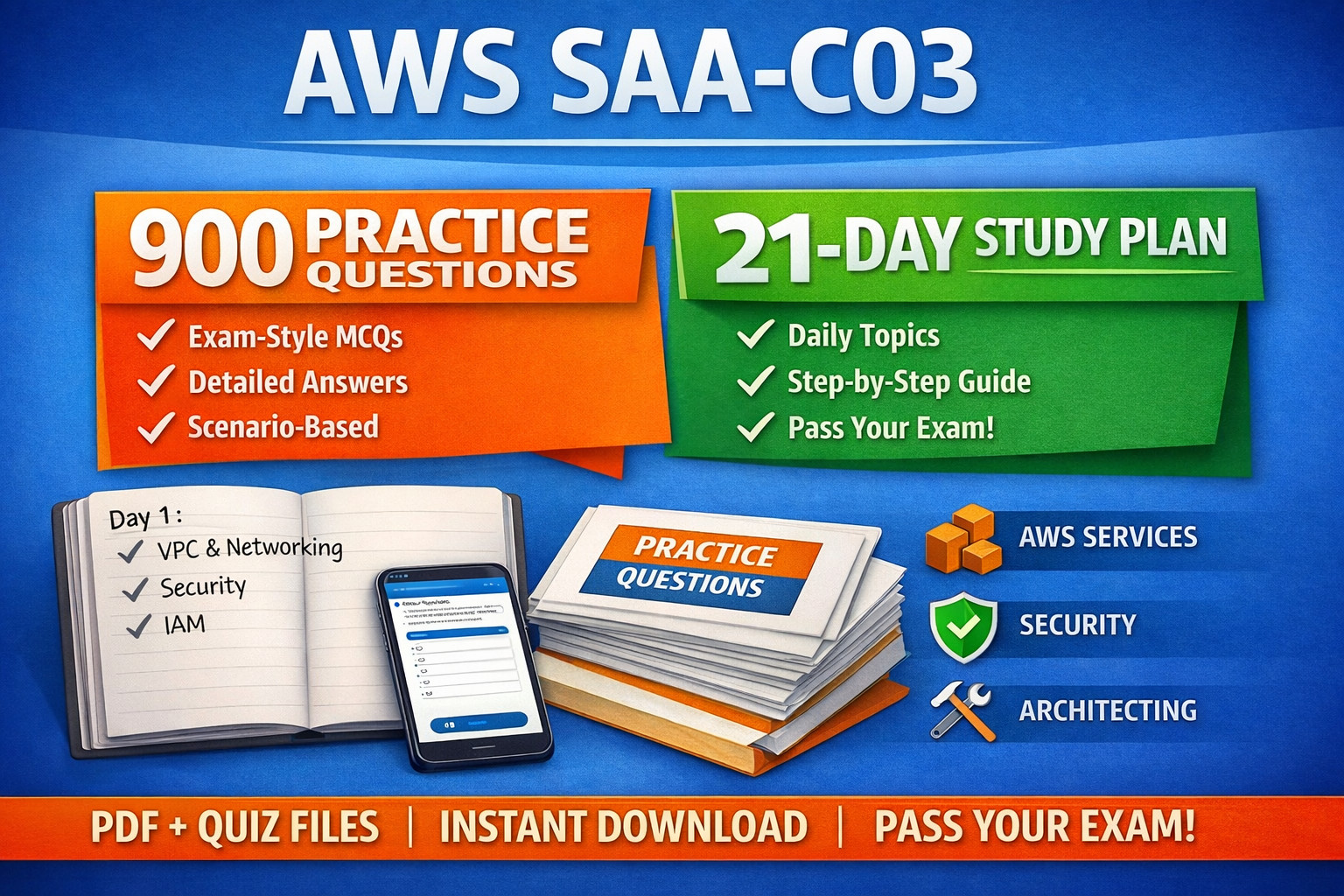 AWS SAA-C03- 21 day Study Plan + 900 Practice Questions