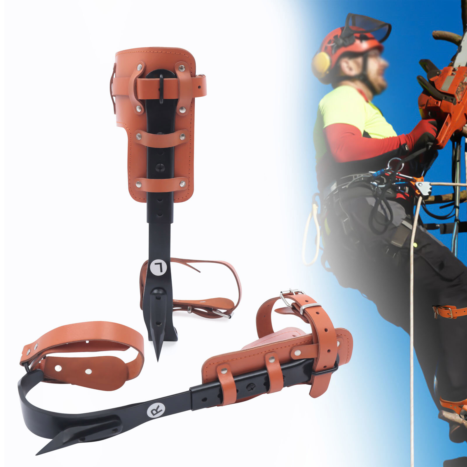 Adjustable Tree Climbing Spike Set Pole Climbing Spurs Steel Climber Strap Gaffs