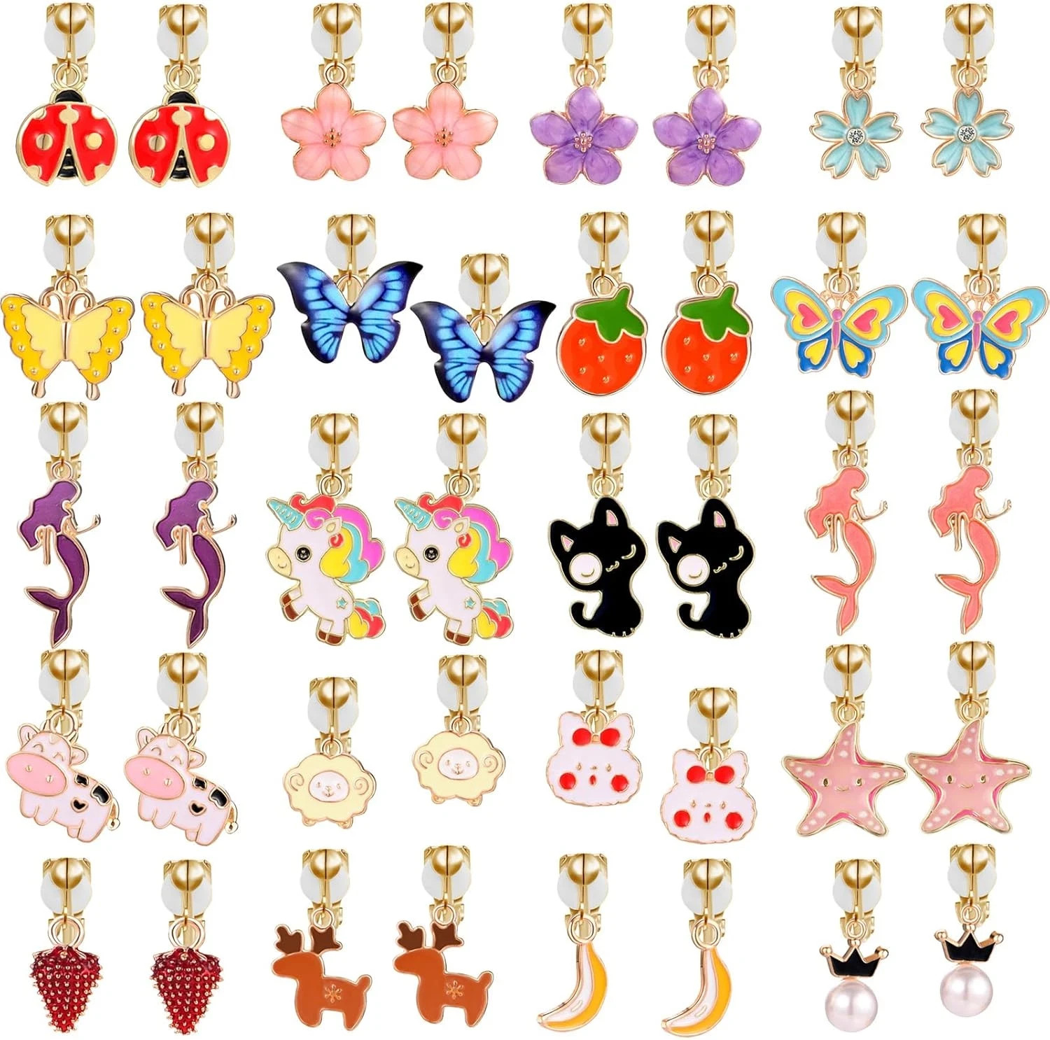 A chic set of 20 pairs clip on earrings for girls without Pierced Ears,Vibran...
