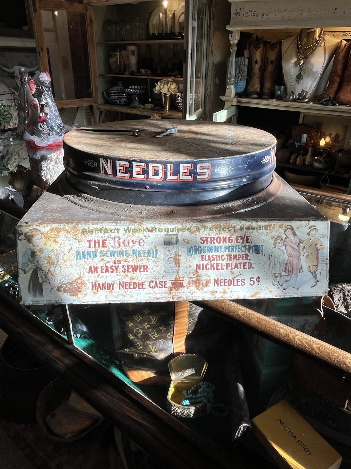 BOYE Antique Sewing Machine Needle General Store Display Counter Case Needles