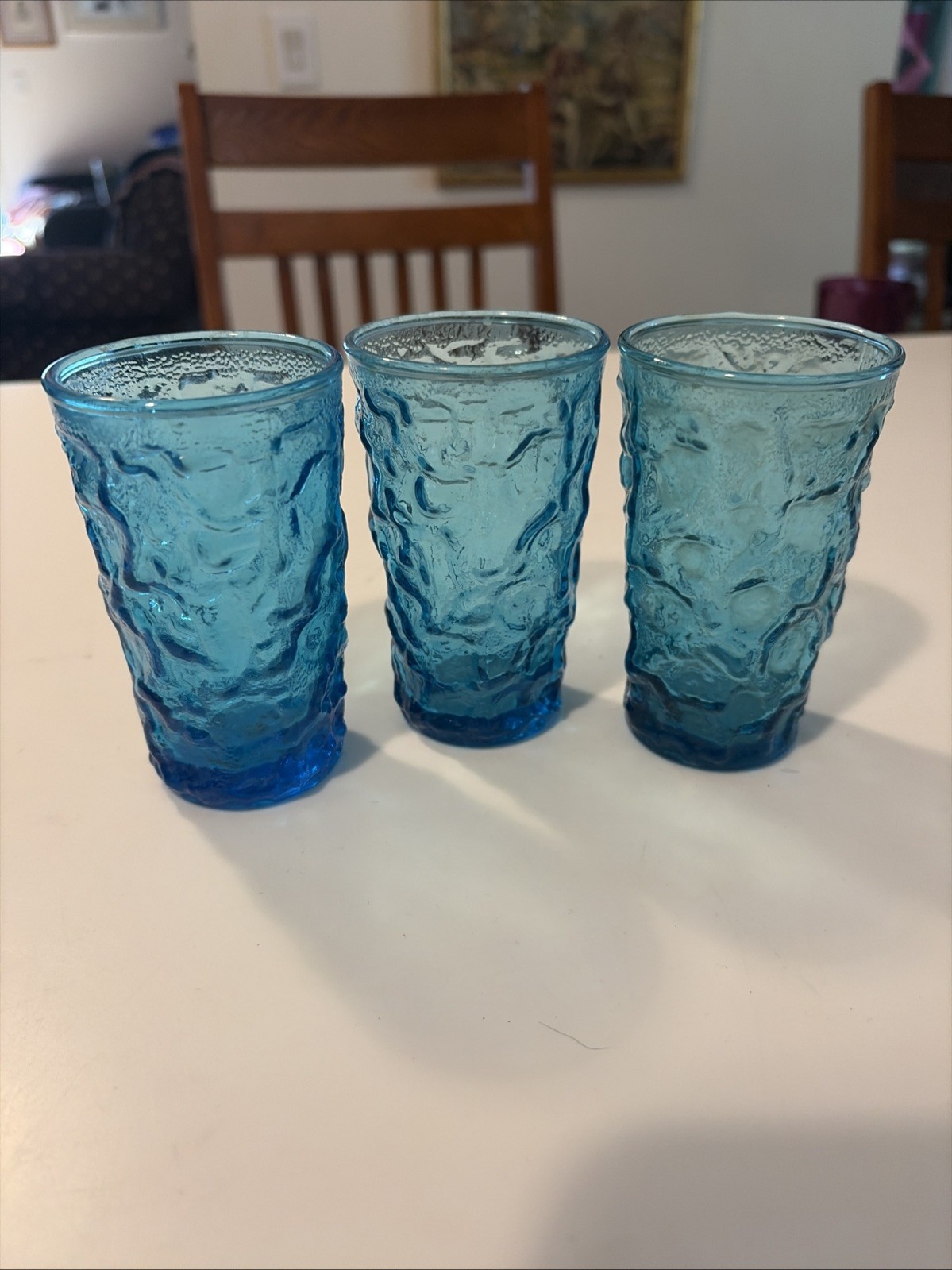 Set Of 3 Anchor Hocking Milano Aqua Blue 3 7/8" Tall 2.25" Diam Glass Tumblers!