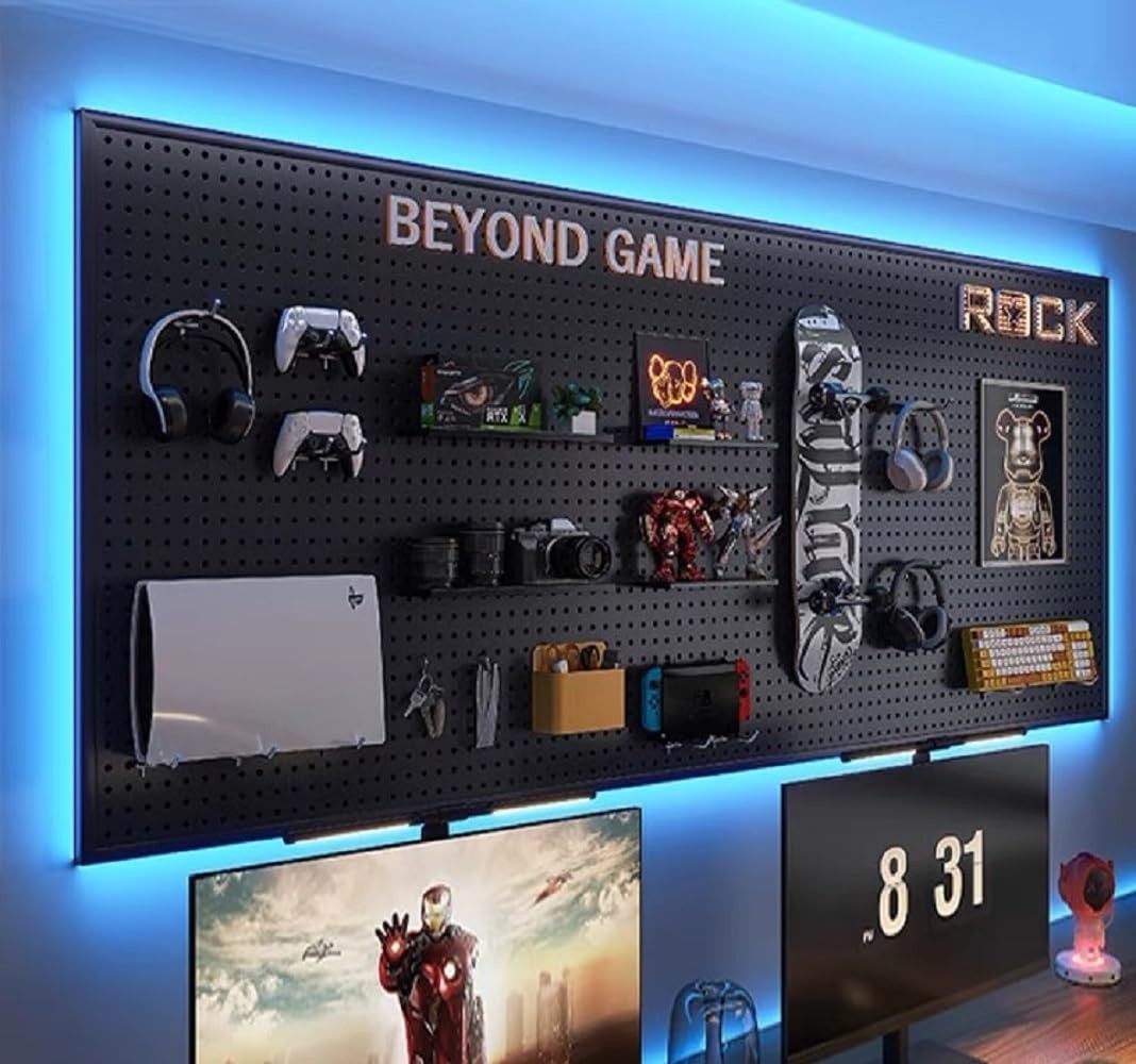 Peg Board with RGB+IC LED Strip Lights,2PCS Metal Pegboard Panels,Heavy Duty ...