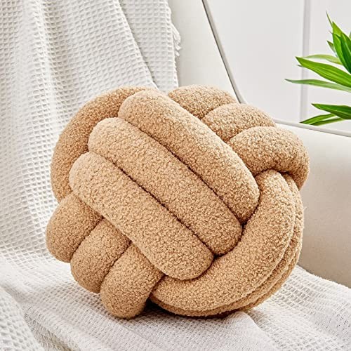  Knot Pillow Ball, Soft Home Decorative Pillows, Round Large (Pack of 1) Khaki