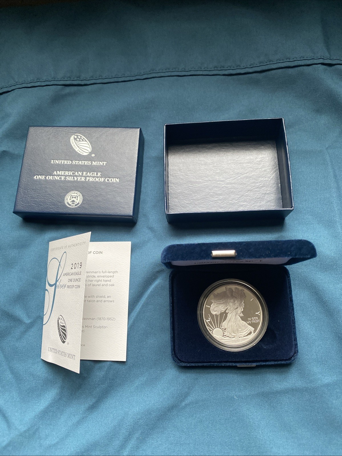 American Eagle 2019-W Silver Proof One Ounce Coin 19EA COA Original Box