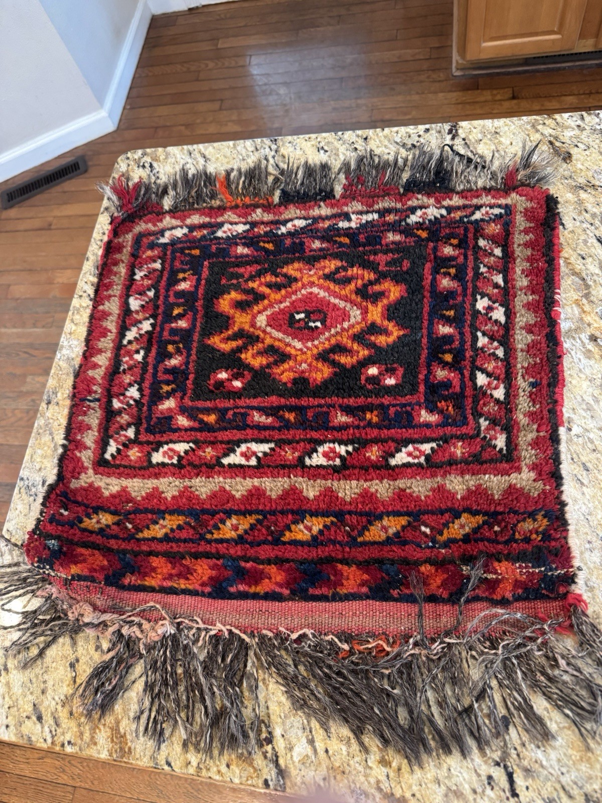 Vintage Woven Wool Decorative Textile Rug 20 In X 23 Inches As Found