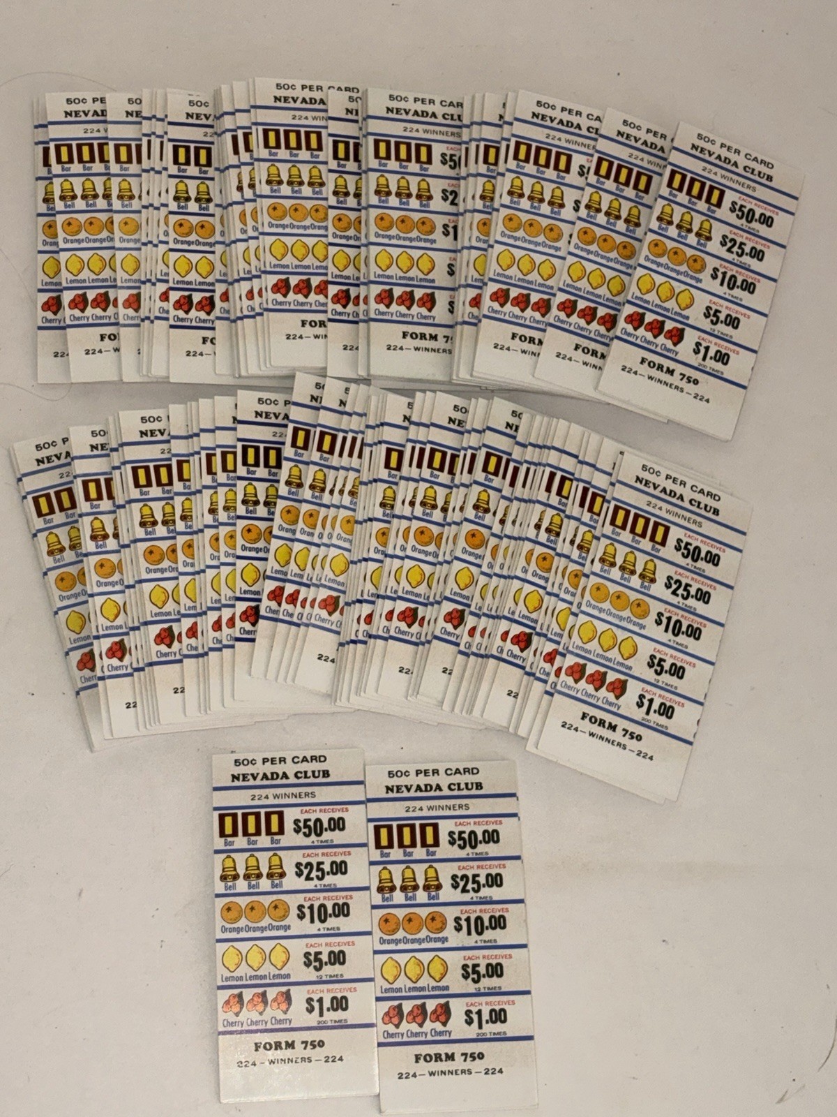 Vintage Nevada Club Sealed Tab Tickets 100 Unused Hard Cards