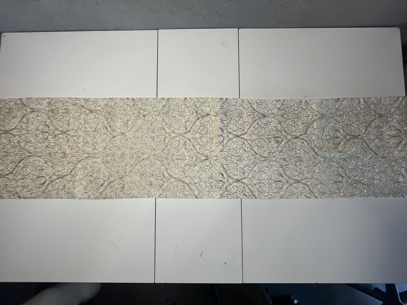 White with Gold Wire Floral Pattern Table Runner 71" x 14"