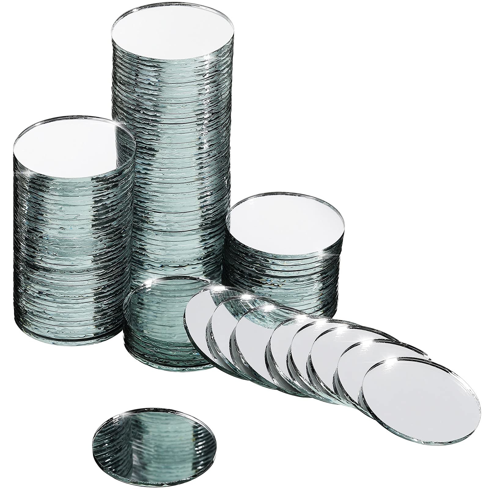 Jetec 120 Pieces 1 Inch Small Round Glass Mirrors Circle Glass Mirror Tiles P...