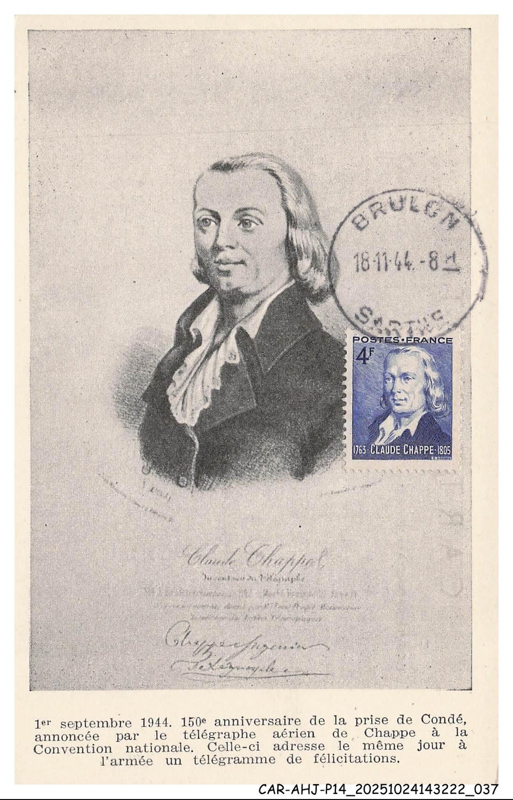 CAR-AHJP14-0679-MAXIMUM - Claude Chappe - 1944