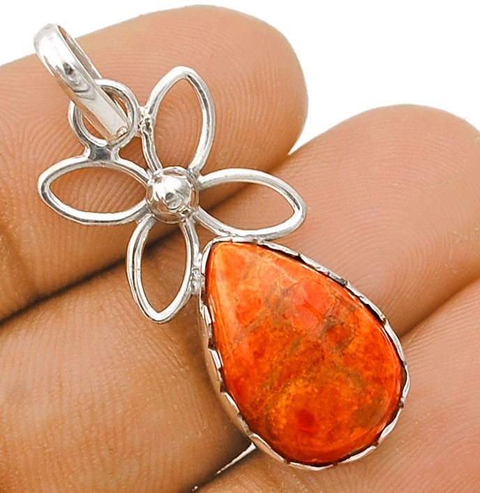 Natural Italian Coral 925 Solid Sterling Silver Pendant 