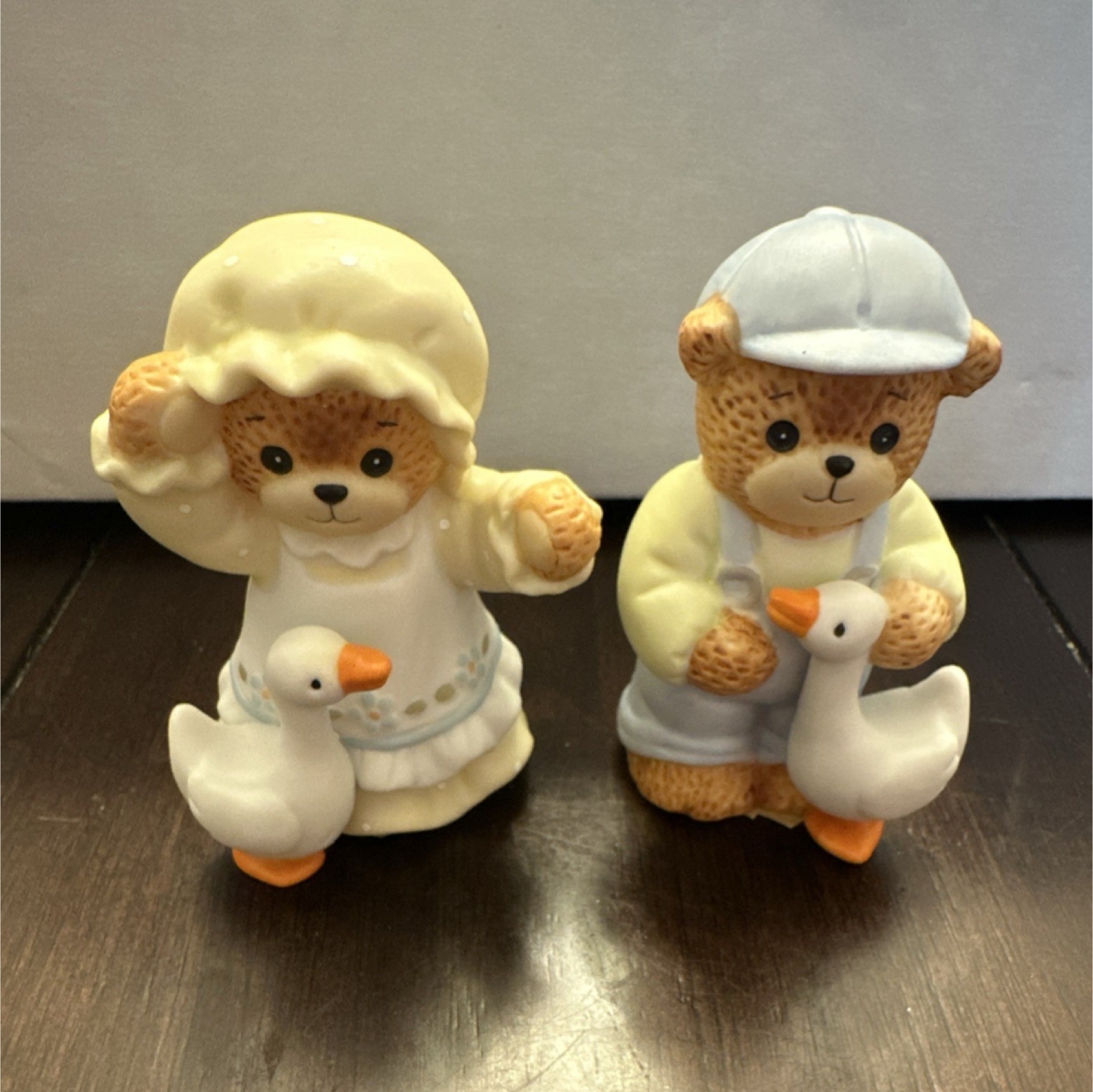 ENESCO Lucy & Me Bears, Set of 2, Spring/Easter Geese Bear Figurines 1986
