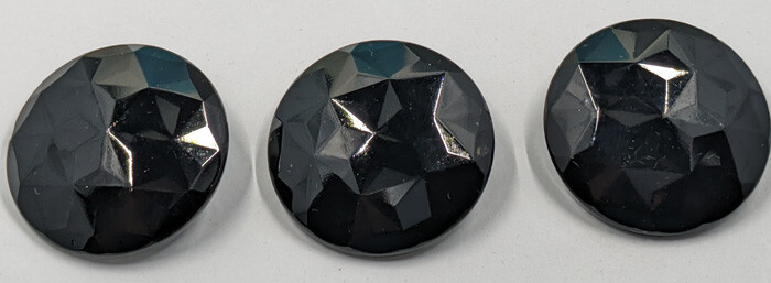 3pc Antique Victorian 1800s Black Glass Mourning 36mm Round Faceted Button