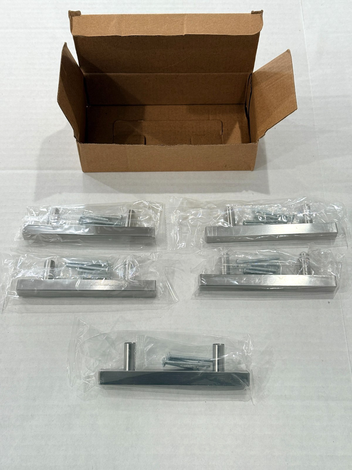 Cabinet + Drawer Pulls Brushed Stainless Handles Set of 5 (3in Center to Center)