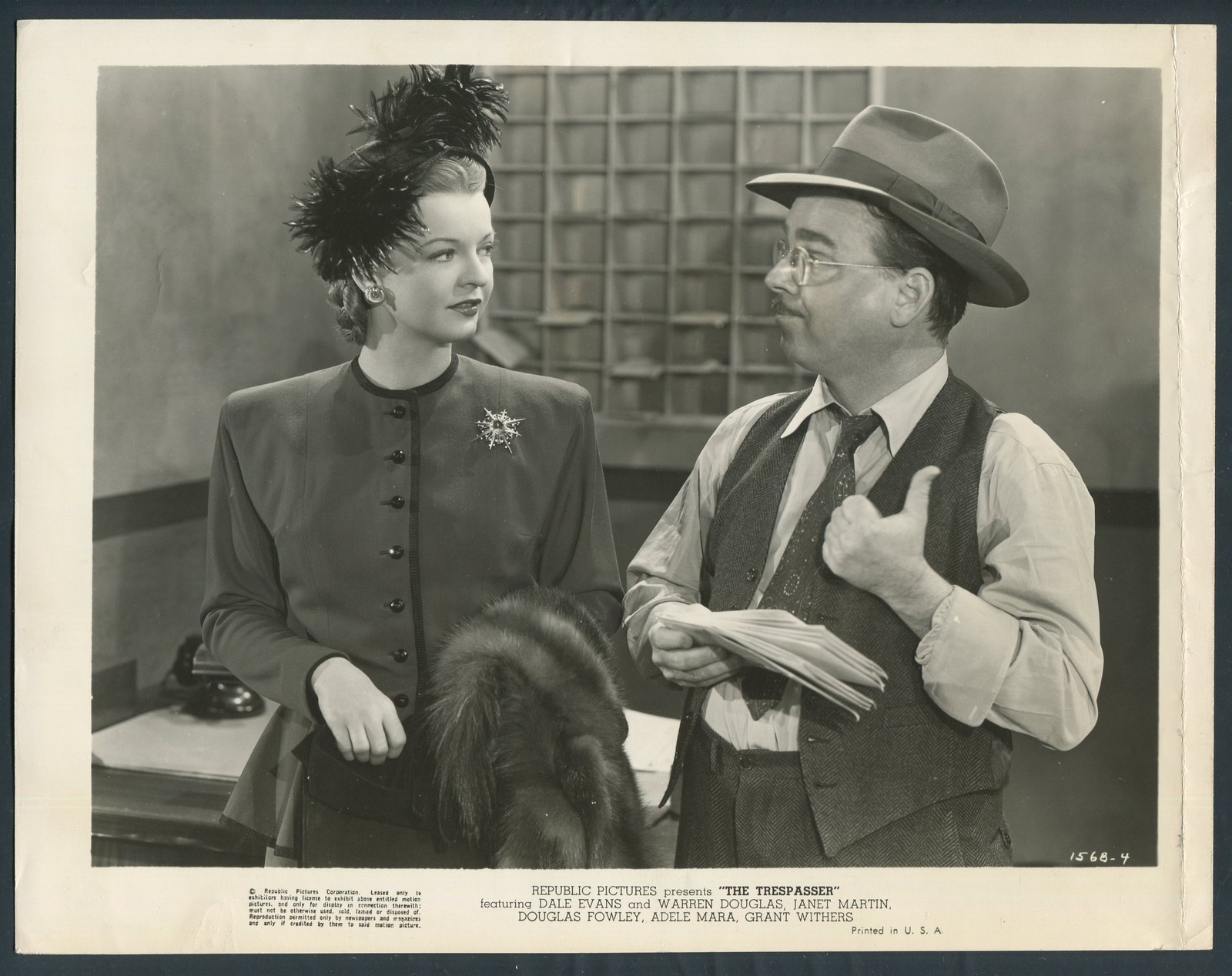 DALE EVANS CHARLES WILLIAMS in The Tresspasser '47 FUR LETTERS