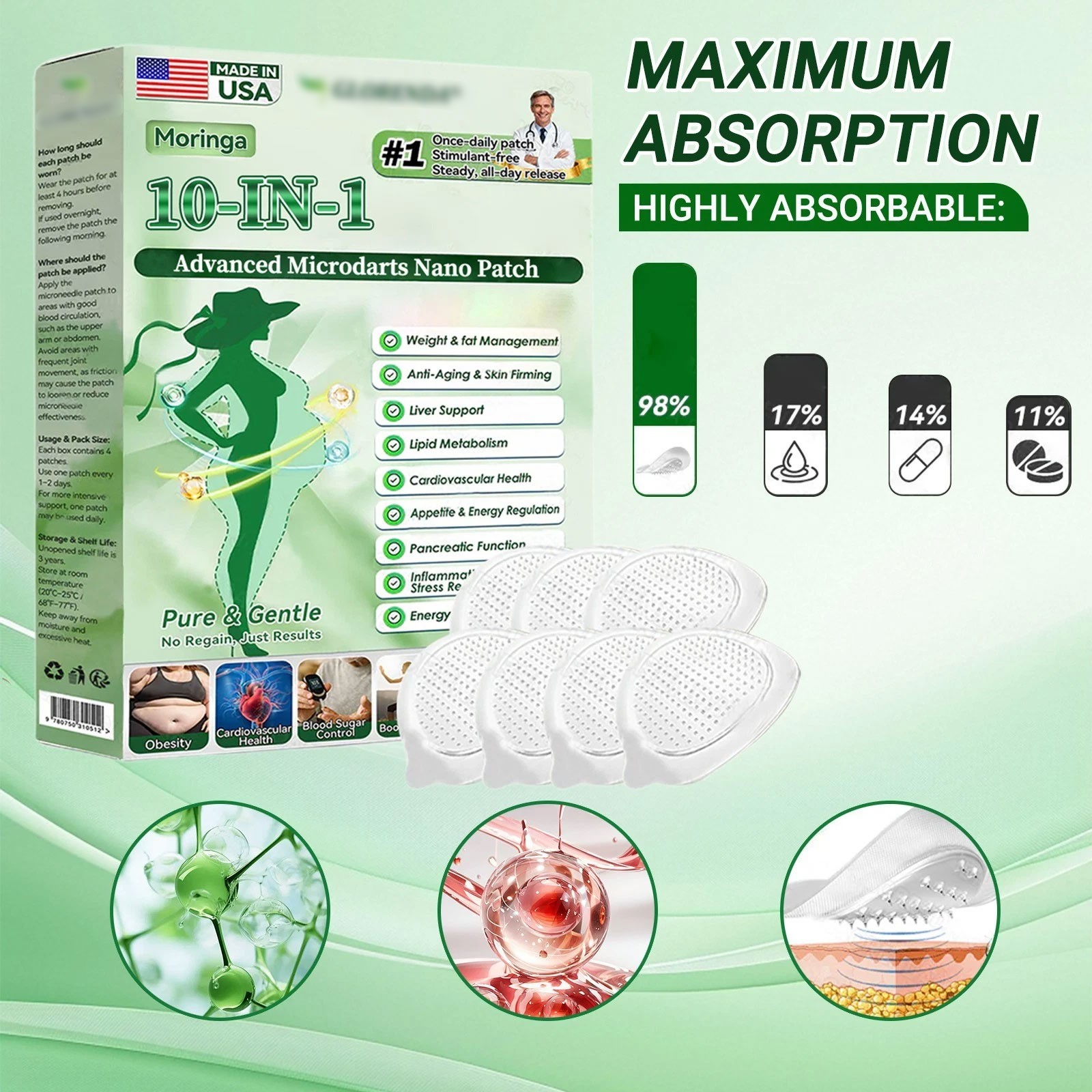 2026 New Moringa 10-in-1 Nano Microdarts Patch Advanced Nano Microneedle Patch