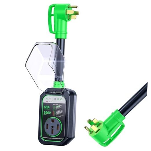  RV Surge Protectors 50 Amp Waterproof, [2025 New Upgraded] 50AMP-9500J-Green