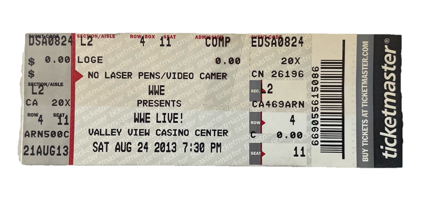 WWE LIVE Ticket Daniel Bryan v Randy Orton San Diego 8/24/2013 Shield Mysterio