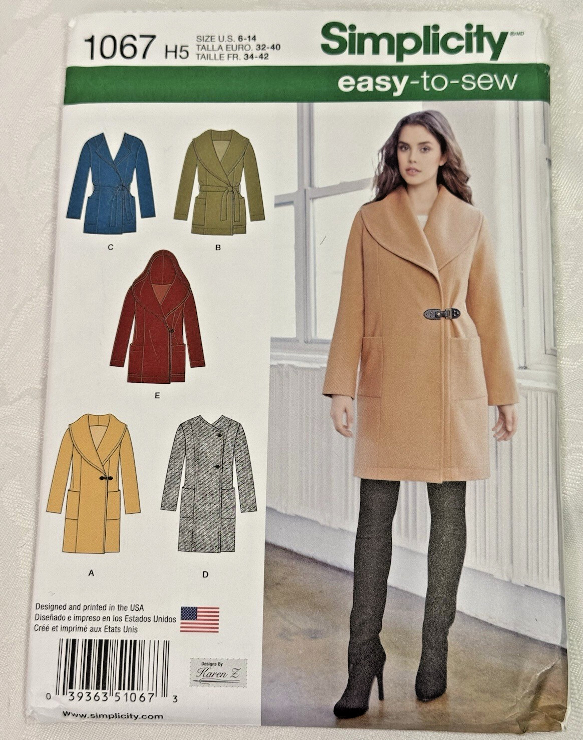 Simplicity 1067 H5 Sewing Pattern SZ 6-14 Unlined Coat or Jacket & Belt 5 Styles