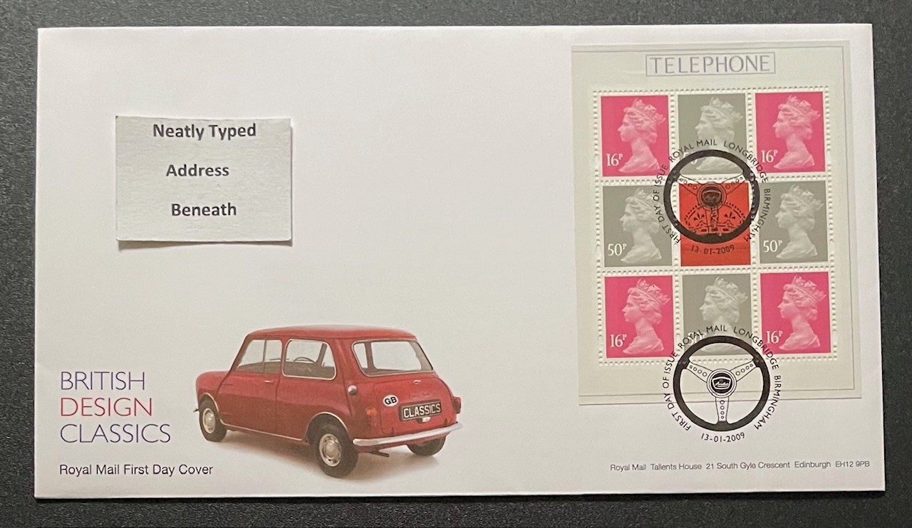 2009 Design Classics DX44 Prestige Booklet Pane RM FDC. With Longbridge SHS.