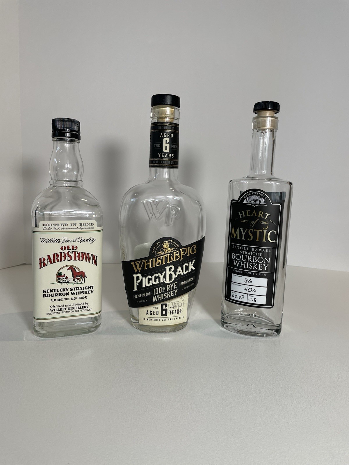 WhistlePig Bourbon Old Bardstown Heart of Mystic Empty Bottles w/cap (3)