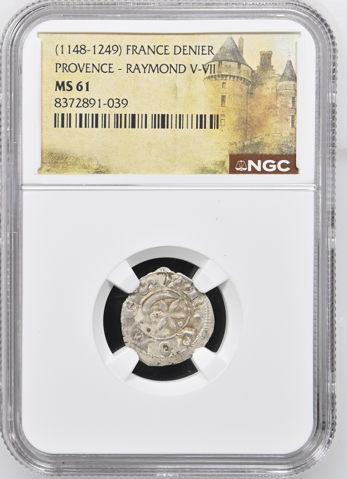 Raymond V France Provence NGC MS-61 Silver Denier Knights Templar Crusader