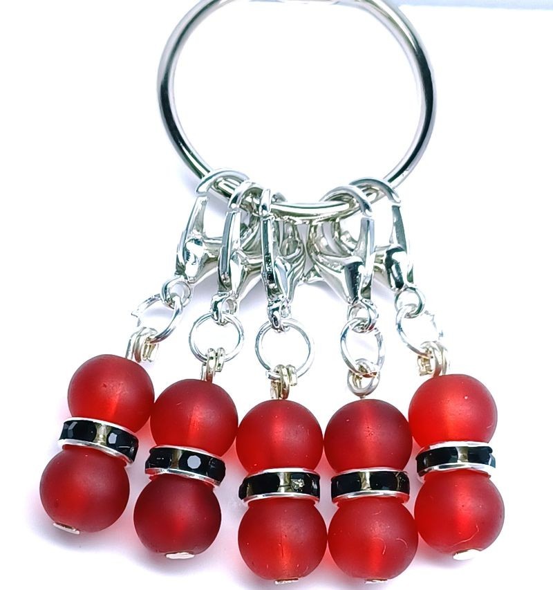 MikieLou Stitch Markers Premium Frosted Red Glass Black Rhinestones Knit Crochet