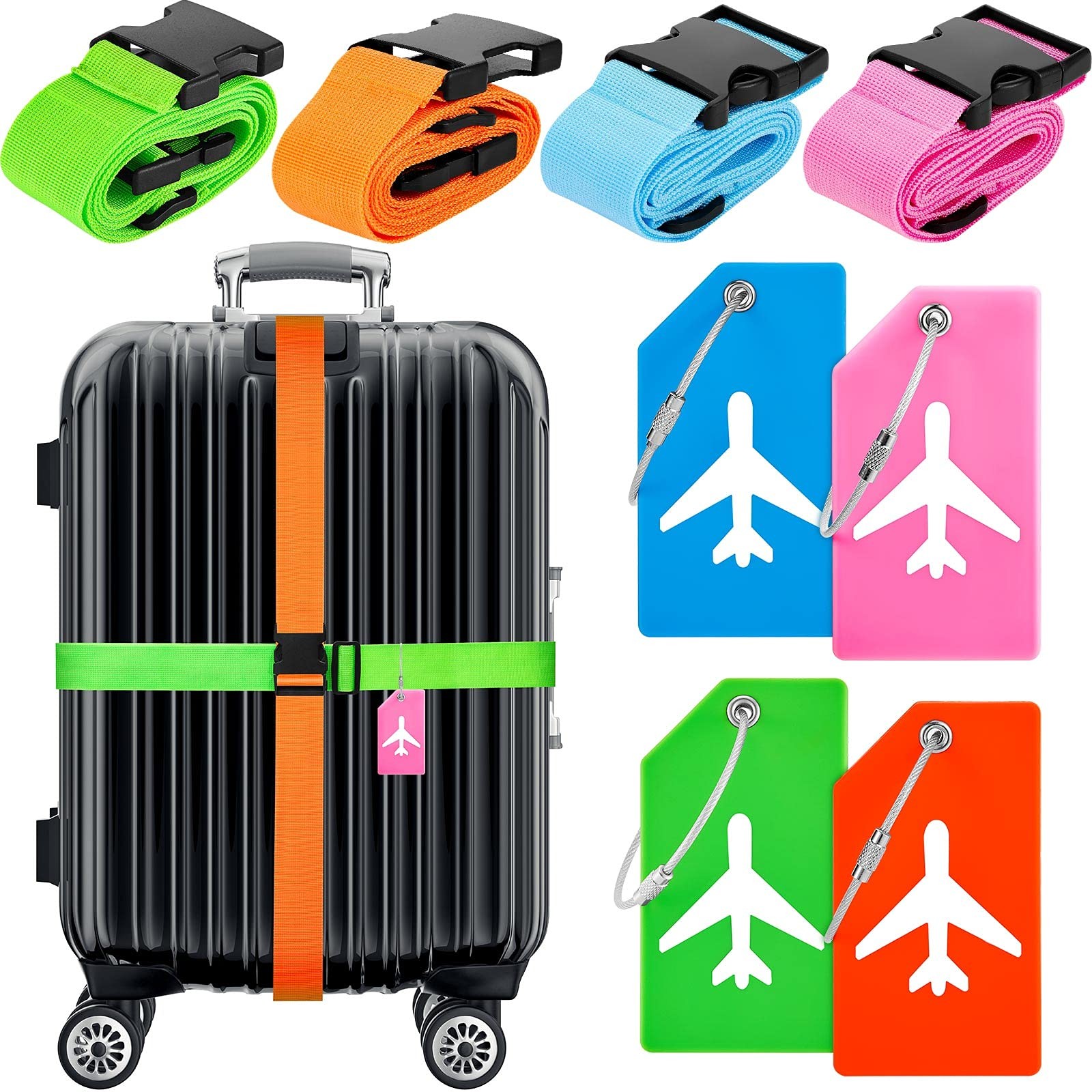 Weewooday 8 Pcs Luggage Straps 3.4 x 1.8 inch, Blue, Pink, Green, Orange 
